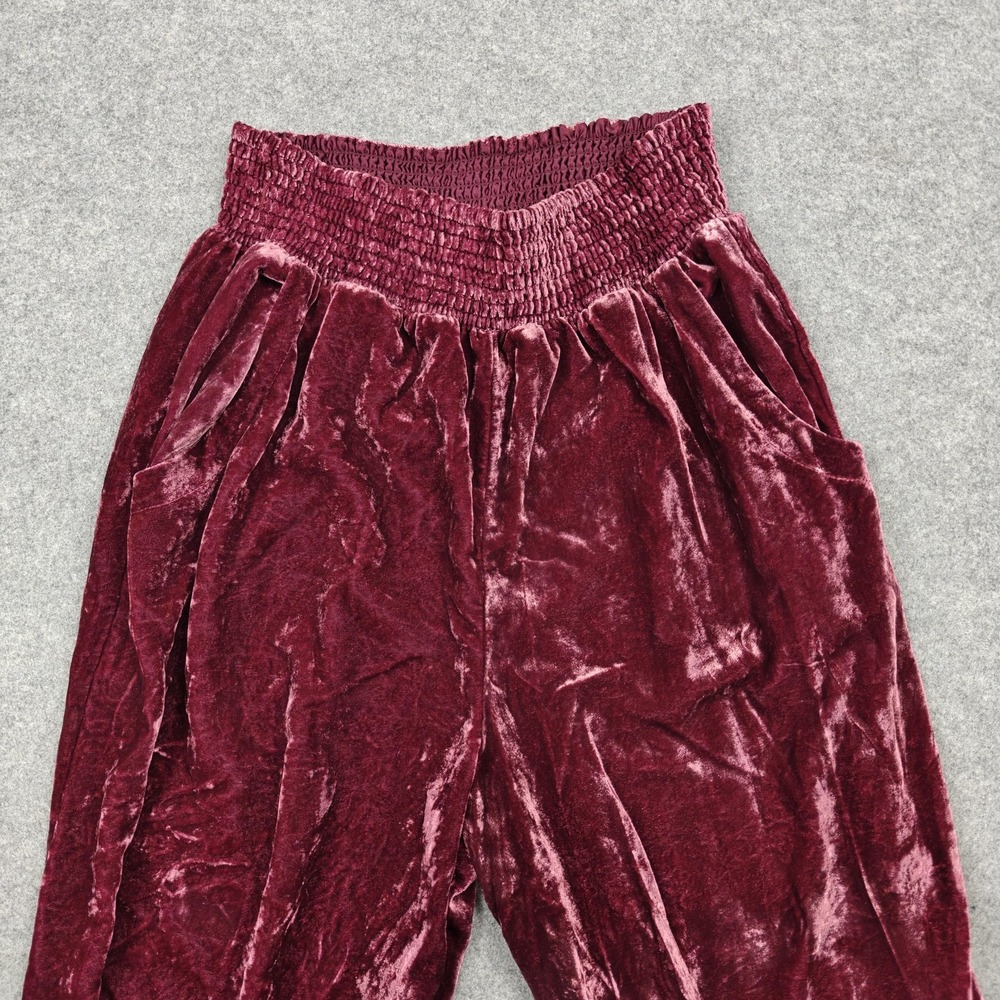 Anthropologie Pants Womens M Red Velvet Harem Elastic Waist Cuffed Pockets - Picture 2 of 13